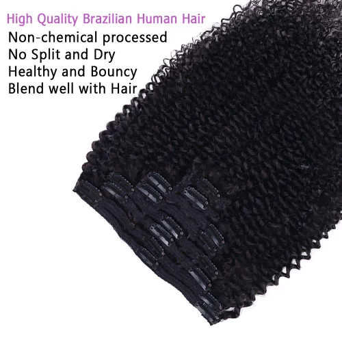 Miniatura 2 de Extensiones de cabello humano rizado con clip, 3C 4A, rizado con clip, cabeza completa, para mujeres negras, cabello humano brasileño Remy