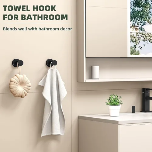 Miniatura 2 de APLusee Gancho para toallas de baño negro mate para baño, paquete de 2 ganchos de acero inoxidable, perchas de pared resistentes montadas en la pared
