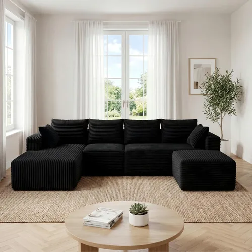 Miniatura 9 de Sofá otomano modular de pana de 28 pulgadas sin hueso, sofá otomano seccional para sala de estar, color beige