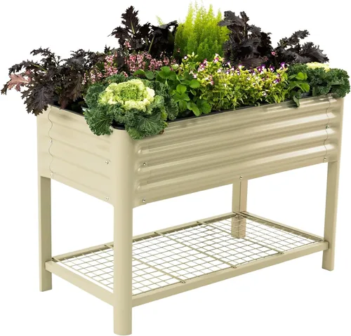 Miniatura 18 de Cama de jardín elevada rodante - Serie V, camas de jardín de 2' x 4' con patas y estante de almacenamiento para patio y porche, capacidad