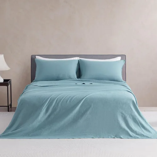 Miniatura 14 de DAPU Pure Linen - Juego de sábanas de 100% lino francés de Normandía, transpirable y duradero para personas que duermen con calor, juego de 4 Azul