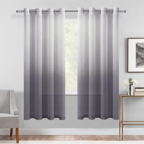 Miniatura 48 de DWCN Cortinas Transparentes Ombré - Cortinas de Lino Sintético con Gradiente Semi Voile con Ojales en la Parte Superior para Dormitorio y Sala