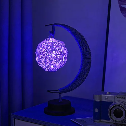Miniatura 14 de Lámpara lunar encantada, lámpara LED colgante de luna, luz nocturna conmemorativa, adorno de Navidad para el hogar (manzana morada)