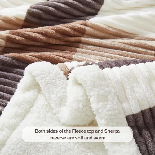 Miniatura 4 de PU MEI Manta Sherpa tamaño matrimonial/Queen, manta gruesa a cuadros, 90 x 80 pulgadas, franela súper suave, forro polar, reversible, de terciopelo