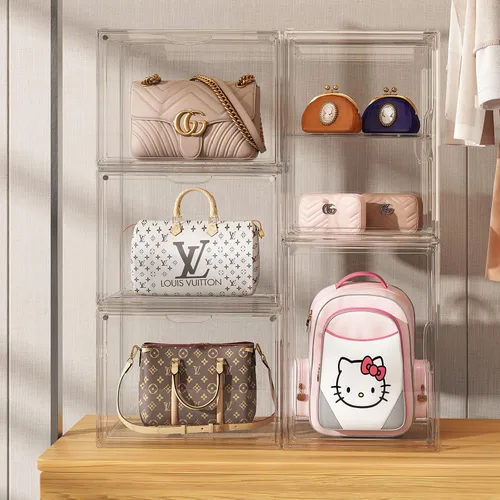 Miniatura 6 de Organizador de bolso para armario, organizador de almacenamiento de bolso, caja de exhibición apilable con puerta magnética, vitrina acrílica