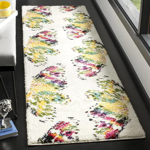 Miniatura 10 de SAFAVIEH Fiesta Shag Collection - Alfombra para pasillo, 2 pies 3 pulgadas x 8 pies, color negro y amarillo, diseño moderno, no desprende pelusa