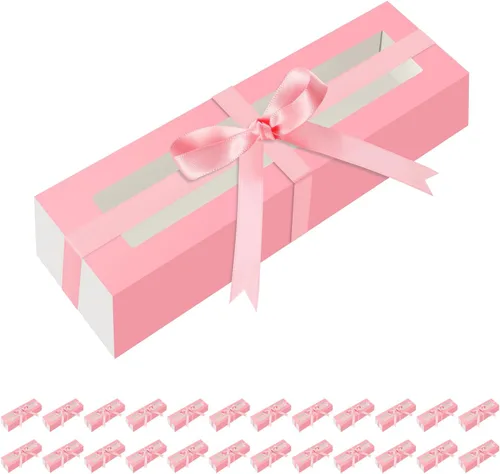 HAPPY POTATO Paquete de 25 cajas de macarrones para 6, 7.2 x 1.9 x 1.9 pulgadas, cajas de embalaje de macarrones, cajas de macarrón rosa con