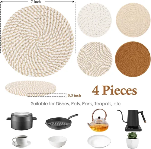 Miniatura 2 de Billbotk Salvamanteles de 7 pulgadas para platos calientes, ollas y sartenes calientes, 4 almohadillas calientes resistentes al calor, soportes
