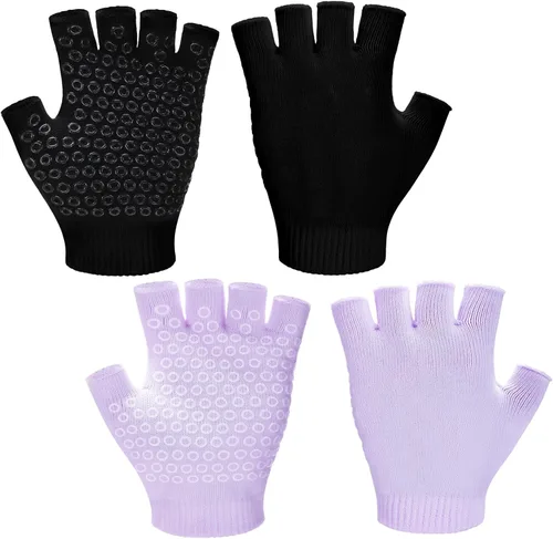 Miniatura 8 de Eurzom 2 pares de guantes de yoga antideslizantes para mujer, guantes de pilates sin dedos con agarres para yoga, fitness, entrenamiento, deportes