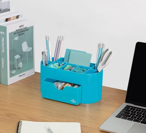 Miniatura 5 de My Space Organizers Organizador de escritorio azul para suministros de oficina y accesorios de escritorio, soporte para bolígrafos, organización