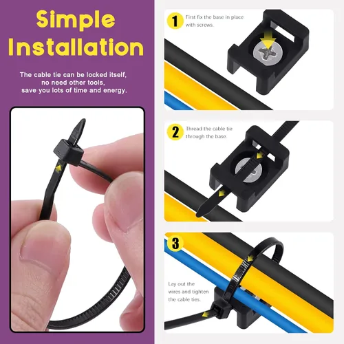 Miniatura 6 de Swpeet 360 bridas negras con cierre automático para cables (5.906 x 0.157 in) y base de montaje de brida de cables tipo sillín de 0.24 pulgadas