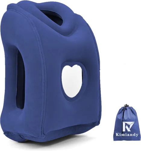 Almohada inflable de viaje mejorada para dormir para evitar dolor de cuello y hombros, 21 pulgadas de alto x 12.6 pulgadas de ancho (azul oscuro, 21