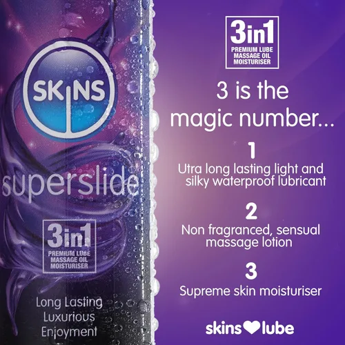 Miniatura 4 de Skins Skins Super Slide 3 en 1 Premium - Lubricante a base de silicona segura de látex de larga duración con tecnología Reaquav8 4.4 onzas líquidas