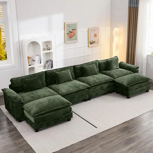 Miniatura 41 de Oprisen Sofá Seccional Modular, Cómodo Cloud Couch Sofá Seccional, Sofá Cama de Chenilla con Asiento Profundo con Almohadas Decorativas para Sala