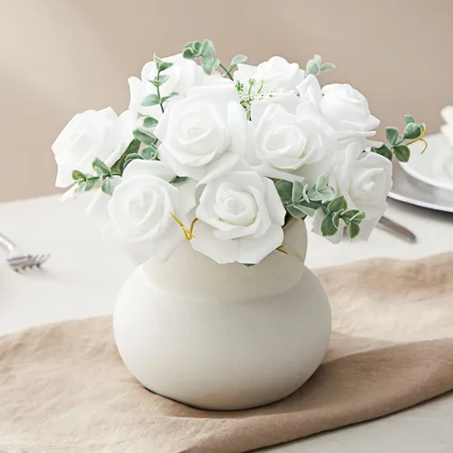 Miniatura 4 de Juvale Rosas artificiales de flores blancas, flores artificiales para decoración de bodas y centros de mesa, paquete de 100, 3 pulgadas de diámetro