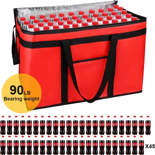 Miniatura 3 de Bolsa de entrega de alimentos aislada de alta calidad de 23 x 14 x 15 pulgadas, bolsa de suministro de catering impermeable para entrega de Rojo