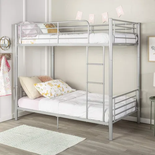Walker Edison Elodie - Litera de metal, cama individual sobre cama individual, color plateado