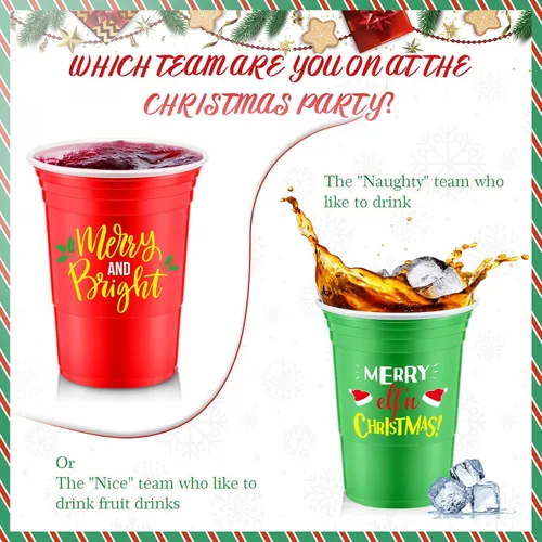 Miniatura 4 de Jinei 100 piezas de vasos desechables de Navidad de 16 onzas, vasos de plástico para fiesta de Navidad, café, chocolate caliente y bebidas frías