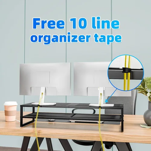 Miniatura 3 de Simple Trending - Soporte de dos niveles de metal para monitor dual, organizador de escritorio para oficina con alfombrilla para mouse de 32"x10