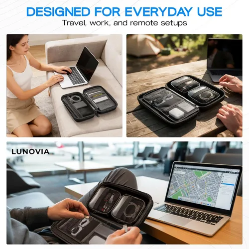 Miniatura 7 de Organizador tecnológico de tamaño medio con bolsas extraíbles: funda de viaje rígida para cables, cargadores y accesorios Organizador