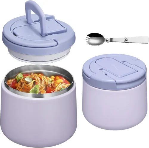 Miniatura 17 de Tarro de comida aislado al vacío de 14 onzas con tapa de hebilla, termo de sopa para niños de comida caliente, boca ancha, a prueba de fugas