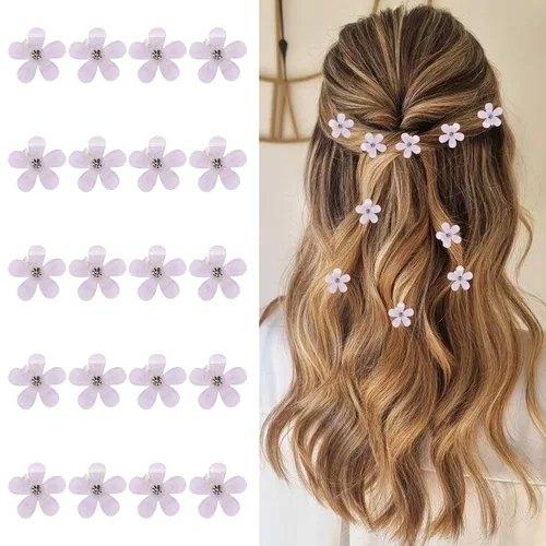 Miniatura 7 de 10 pinzas para el cabello de flores para niñas, pinzas pequeñas para el cabello, mini pinzas de flores con cristal, bonitos clips de garra de metal