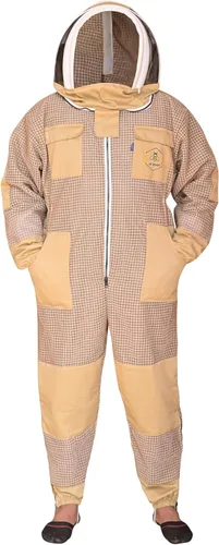 Miniatura 3 de Traje de abeja de 3 capas con velo de esgrima un par de guantes a prueba de picaduras traje de apicultura ventilado Caqui