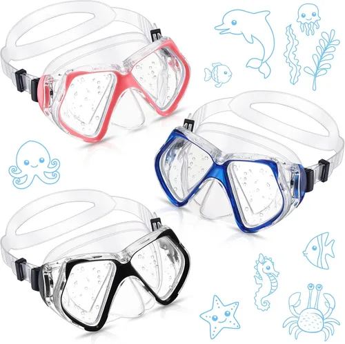Fabbay 3 gafas de natación con cubierta para la nariz, gafas de natación para adultos, esnórquel, paquete de gafas de natación para jóvenes, hombres