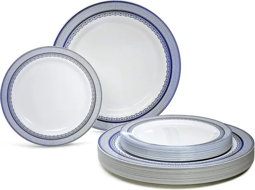 Miniatura 6 de OCASIONES" Paquete de 50 platos (25 invitados) - Juego de platos de plástico desechables pesados para fiestas de boda - 25 x 10.5'' cena + 25 x