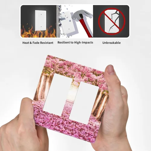 Miniatura 271 de Cubiertas de placa de pared de 3 gang con interruptor de luz de triple palanca, en negro y dorado con esplendor de oro rosa, estampado floral