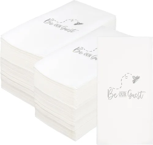 Miniatura 12 de AMERICAN HOMESTEAD - Toallas de Mano Desechables para Baño - Diseño Decorativo Be Our Guest Dorado - Servilletas de Invitados Similares al Lino