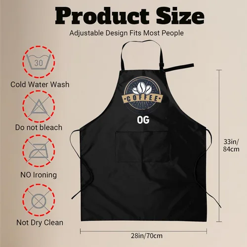 Miniatura 5 de Delantal personalizado con nombre, foto o logotipo. Babero de chef ajustable impermeable personalizado con 2 bolsillos, delantales personalizados