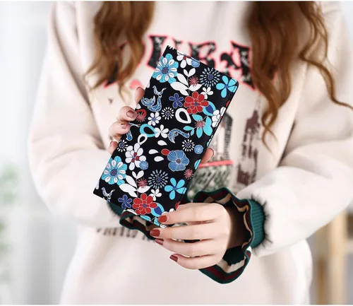 Miniatura 38 de HUA ANGEL Billetera para mujer, ultra delgada y delgada, con bloqueo RFID, tarjetero de crédito, doble embrague, carteras largas, regalo para A-ámbar