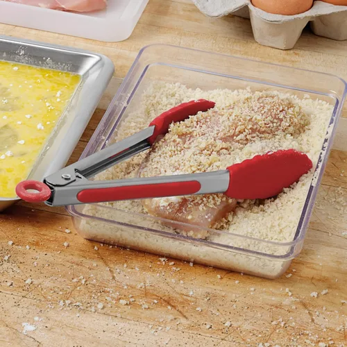 Miniatura 2 de Tovolo Pinzas pequeñas con puntas de silicona de 8.25 pulgadas para servir aperitivos, ensaladas, pinzas de metal de acero inoxidable para cocinar