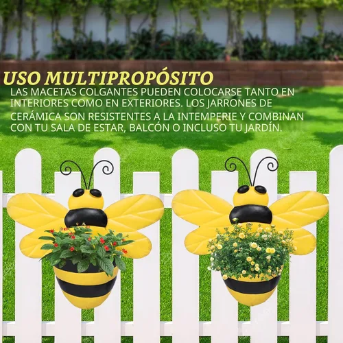 Miniatura 7 de Macetero de Pared de Metal Abeja Maceteros de Pared Montados Maceta Pequeña con Drenaje para Interior Exterior Macetero Colgante Estilo Granja