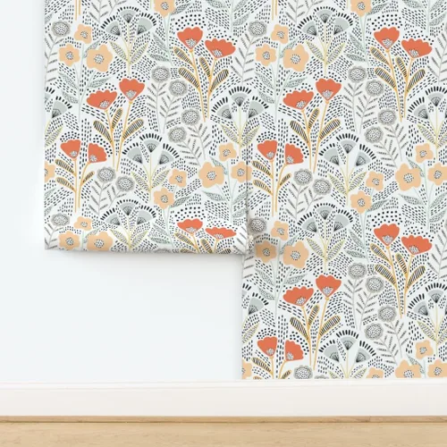 Miniatura 4 de Papel tapiz para despegar y pegar, diseño de flores de color naranja, papel pintado extraíble personalizado Spoonflower