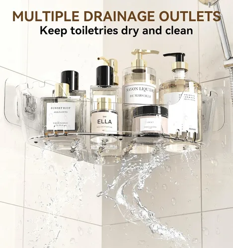 Miniatura 4 de Organizador esquinero para ducha, paquete de 3 unidades, acrílico transparente Large Capacity, Corner Shower Shelves with Soap Holder and Hooks