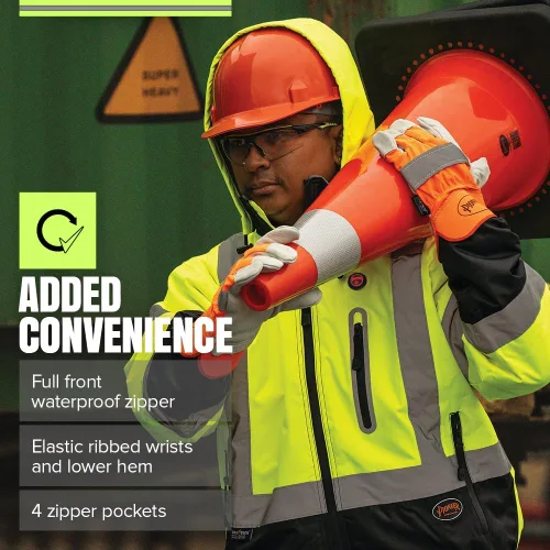 Miniatura 8 de Pioneer Hi Vis - Chaqueta bomber de seguridad climatizada impermeable - Equipo de lluvia de invierno clase 3 para hombres - Cinta reflectante