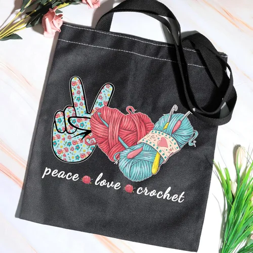 Miniatura 3 de JXGZSO Bolsa de maquillaje de ganchillo de amor de la paz del bolso del proyecto que hace punto con el regalo de la tejedora de, Peace Love Crochet