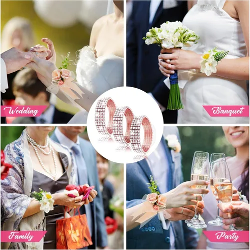 Miniatura 13 de Junkin 6 pulseras de ramillete con diamantes de imitación, elásticas, para decoración de bodas, bailes de graduación, aniversario (plateado)