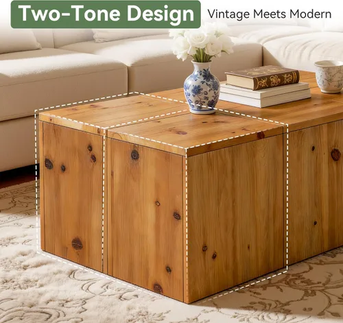 Miniatura 5 de Mesa auxiliar rectangular de madera maciza de 47 pulgadas, mesa central de granja con veta de madera natural, construcción resistente sin tambaleo