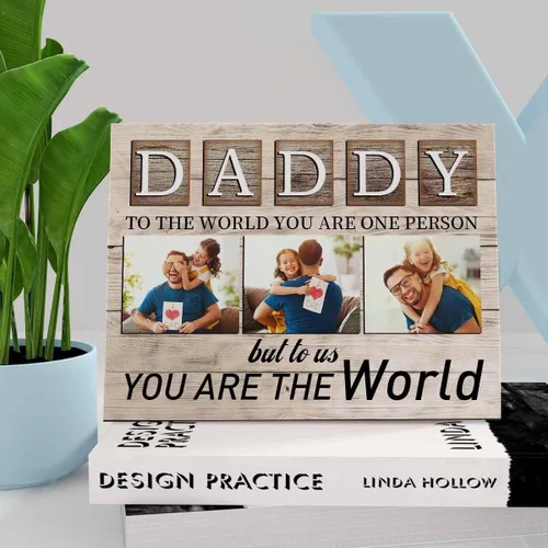 Miniatura 4 de InterestPrint Panel de fotos personalizado para papá y nombre para exhibición de mesa Daddy to Us You're the World, marco de fotos personalizado