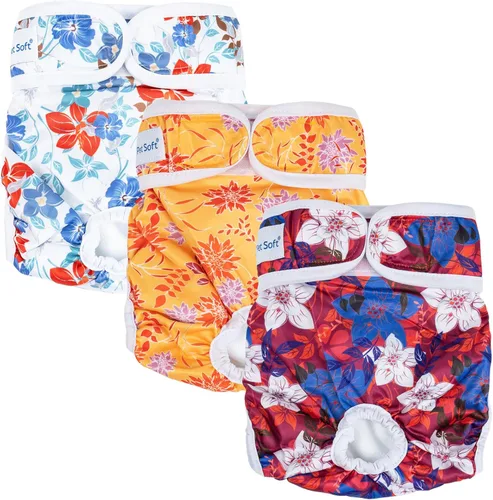 Pet Soft Pañales para Perras Hembras, Paquete de 3 Pañales Lavables para Perras Hembras en Celo, Bragas Reutilizables para el Período de las Perras,