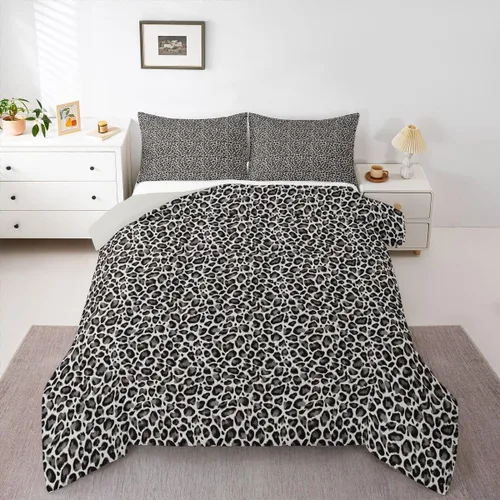 Miniatura 57 de Erosebridal Juego de edredón con estampado de leopardo, tamaño individual para niños, edredón de guepardo occidental, negro y gris, juego de ropa
