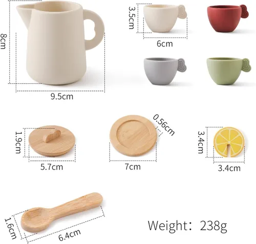Miniatura 6 de Juego de fiesta de té para niños, juego de té de madera para niñas y niños pequeños, accesorios de cocina de juego para niños, juego de té apto