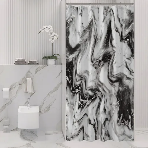 Gibelle Cortina de ducha pequeña de 36 x 72 pulgadas, diseño de mármol medio abstracto estrecho para baño, juego de cortina de ducha moderna de tela