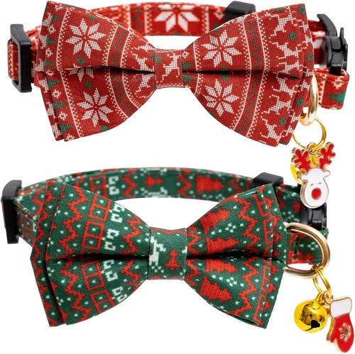 Miniatura 7 de Faygarsle Paquete de 2 bonitos collares de gato de temporada para Halloween y otoño, collar separable con cascabeles, corbatín, bonitos patrones