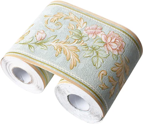 Miniatura 11 de Creation Core - Cenefa autoadhesiva e impermeable para pared con diseño 3D de mosaicos, 4.2 x 196.8 pulgadas, Azul Azul Vine