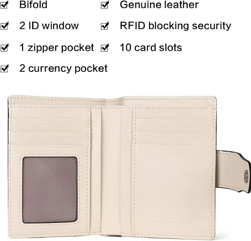 Miniatura 3 de BOSTANTEN - Billetera de cuero para mujer con bloqueo RFID, pequeña, con cremallera, de bolsillo, para tarjetas, con ventana para documento
