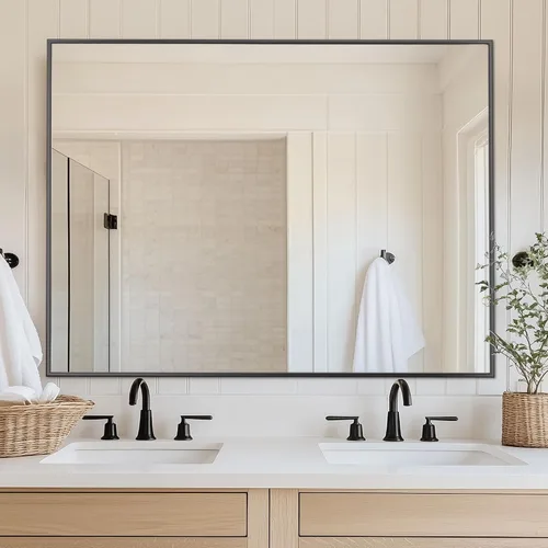 Miniatura 13 de Antok Espejo de baño con marco de metal negro de 22 x 30 pulgadas, espejo de pared con esquinas redondas, espejo de tocador para sobre el fregadero
